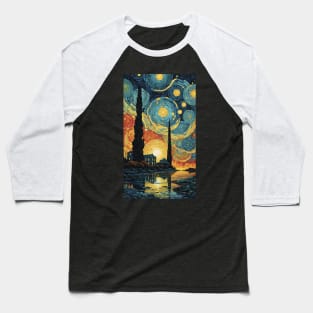 Starry Night Mosaic: Van Gogh's Celestial Symphony Baseball T-Shirt